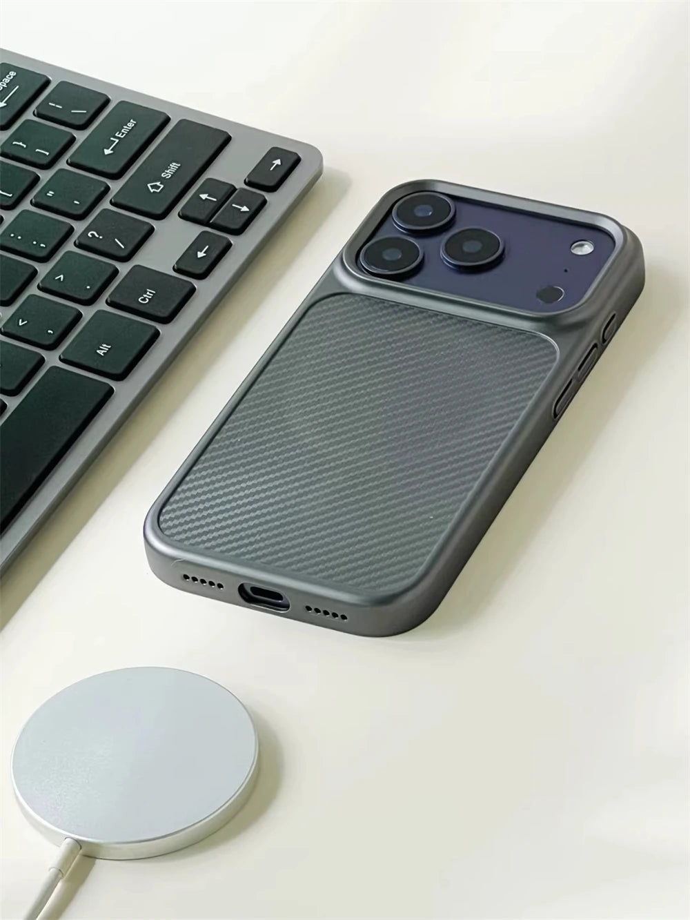 Luxury Business Carbon Fiber Pattern Hard PC Magnetic Case For iPhone 17 16 15 Pro Max For Magsafe Wireless Charging Matte Cover