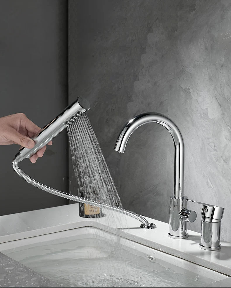 Bathroom Bathtub Shower Faucet with Swivel Tub Spout and Handhold Shower Brass Wall Mounted Hot Cold Water Mixer Bath Tap