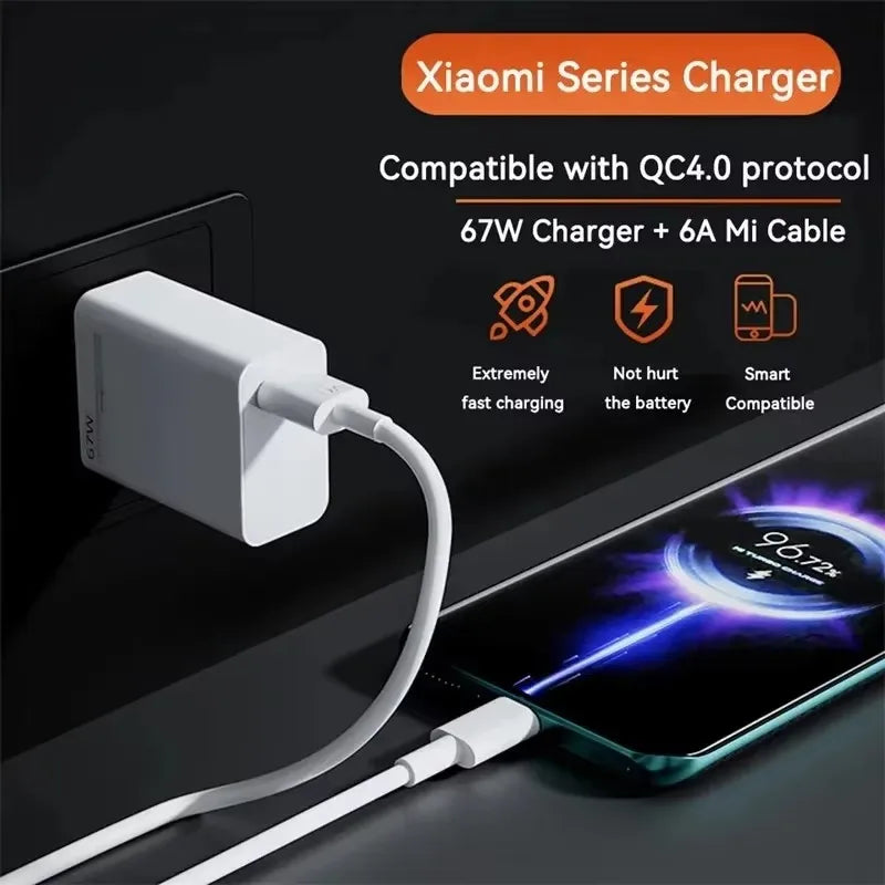 For XIAOMI 67W Charger Cargador Hyper Turbo Charge Adapter 67W Fast Charging Cable For Mi 15T 13T 13 12 Lite Poco X5 Pro F5 F4