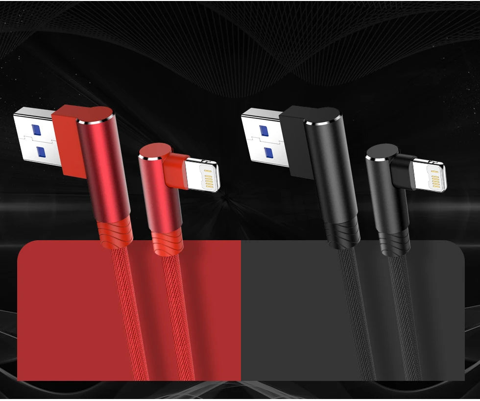 90 Degree USB Cable For iPhone 14 13 12 11 Pro Max X XR 6s 7 8 Plus 2m 3m Lead Mobile Phone Fast Charging Cord Data Charger Wire