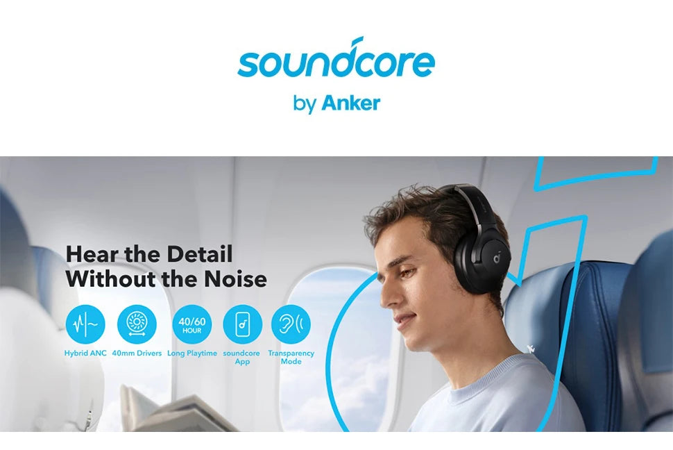 Anker soundcore Q20i 40H Long ANC Playtime Hybrid Active Noise Cancelling Wireless Over-Ear Bluetooth Headphones