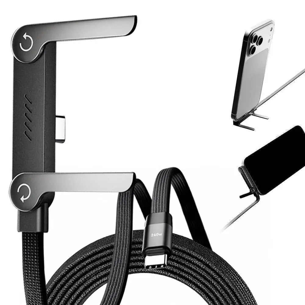 240w Fast Charging Foldable Bracket Data Cable With Built-in Holder Type-C To Type-C Uninterrupted Gaming 2026 NEW