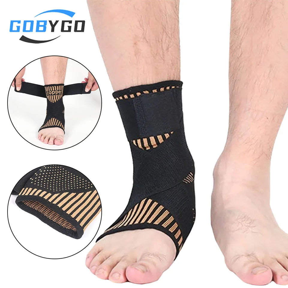 GOBYGO 1Pcs Copper Ion Ankle Brace Fitness Cycling Running Copper Fiber Ankle Brace Adjustable Ankle Brace Compression Strap