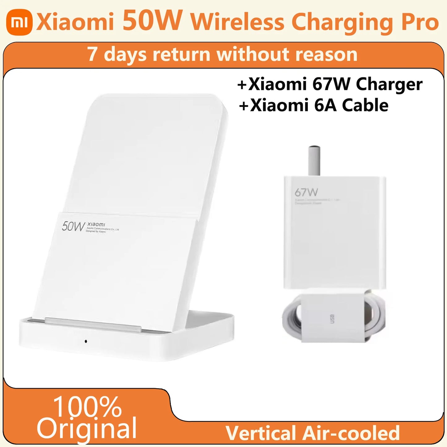 Original Xiaomi 50W Pro Vertical Air-cooled Wireless Charging  Fast Charging Qi Stand for Xiaomi 14/13/12S Ultra/10 New
