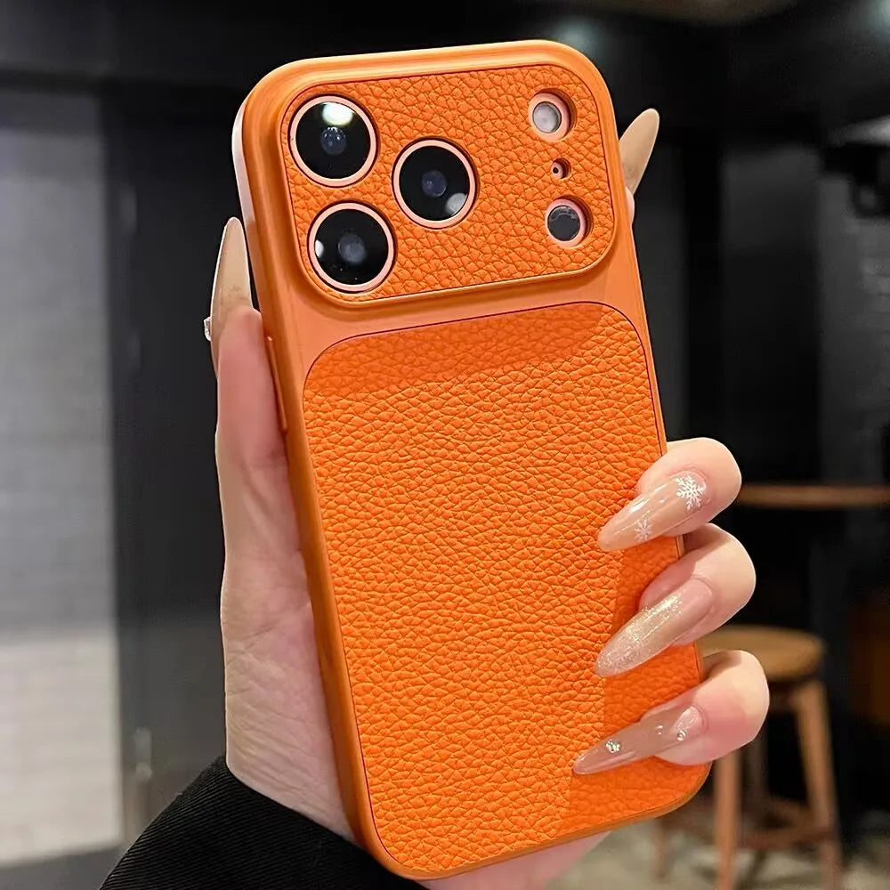 Luxury Lychee Leather Shockproof Phone Case For iPhone 17 Air 16 15 14 13 Pro Max Instantly Turn 17Pro Full Bumper Matte Cover
