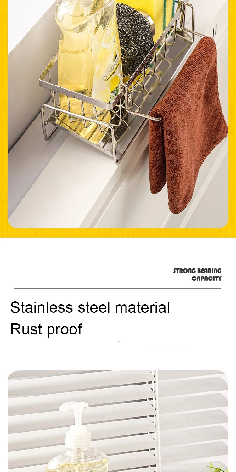 Sink Cleaning Tools Storage Rack Kitchen Multifunctional Stainless Steel Drain Rack for Sponge Cleanser Organizer Rag Hanger