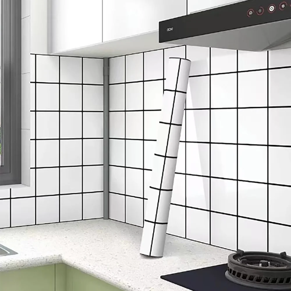 40CM Classic Grid DIY Background Wallpaper Wall Stickers Oil proof Waterproof Wallpaper for Living Room Kitchen Bathroom
