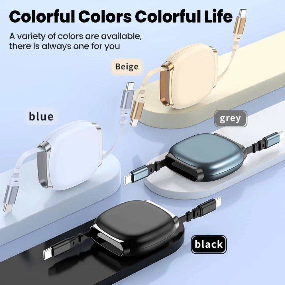 USB C to USB C Cable 100W for iPhone 16 15 Plus Pro Max Retractable Cable For MacBook iPad Fast Charger Cable Charger Data Wire