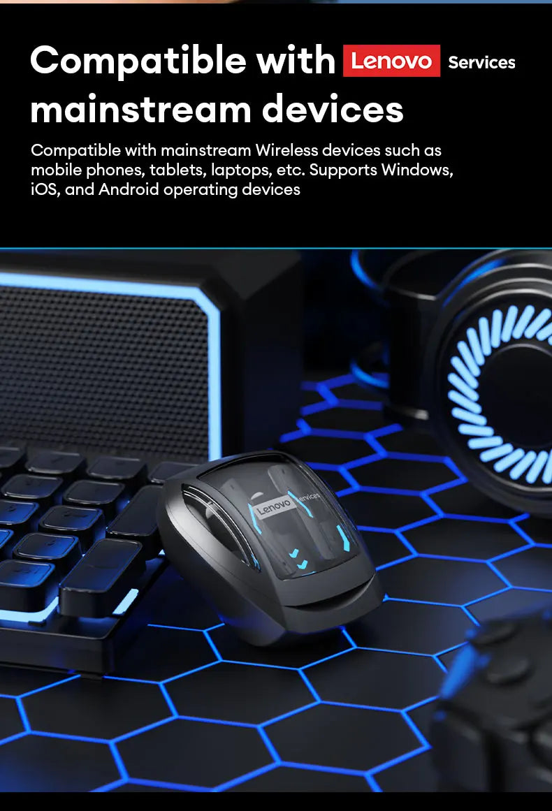 New Lenovo GT100 TWS Bluetooth 6.0 Gaming Headphones Low Latency Long Battery Life In Ear Wireless Earbuds HD Calls Earphones