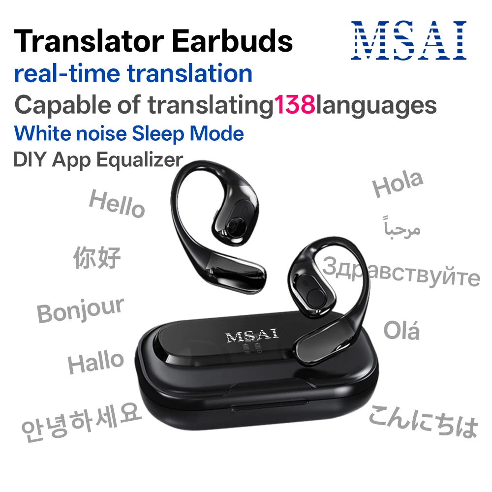 MSAI 138 Languages Wireless Translator Earbuds Multilingual Translate Bluetooth AI Headphones Tow Way Real Time Translation