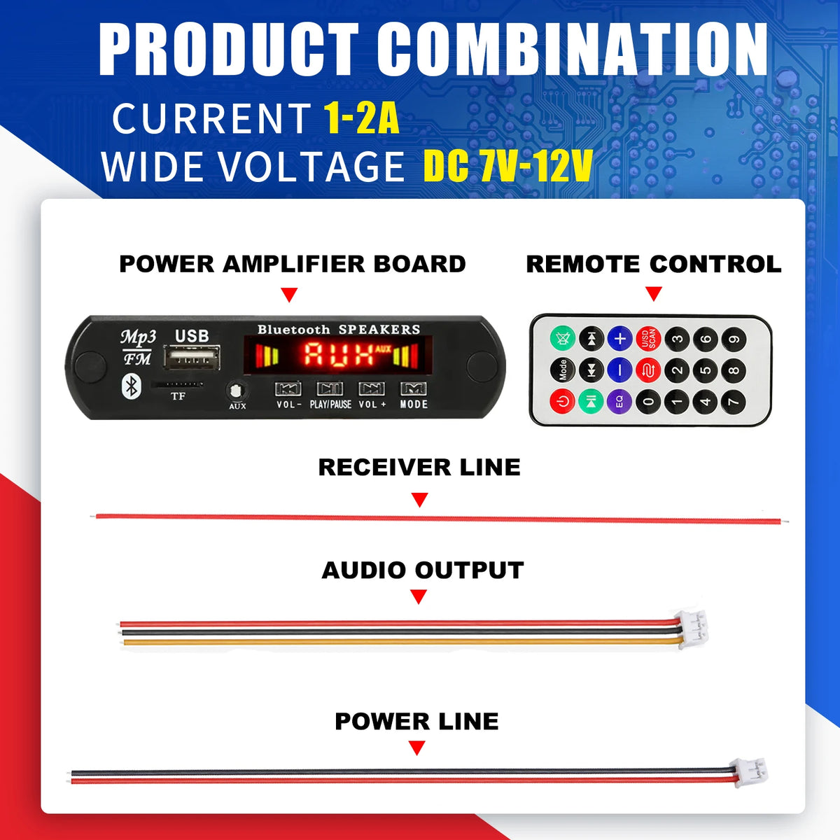 Car DIY 5.0 Bluetooth MP3 WAV Decoder Board DC 12V Wireless USB MP3 Music Player TF Card Slot FM AUX with Mic Handsfree control
