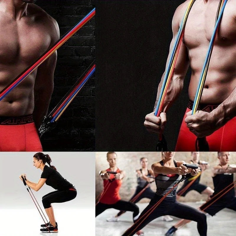 11Pcs Resistance Bands Set Bodybuilding Exercise Equipment Fitness Elastic Rope Strength Training Tensioner Workout Expander