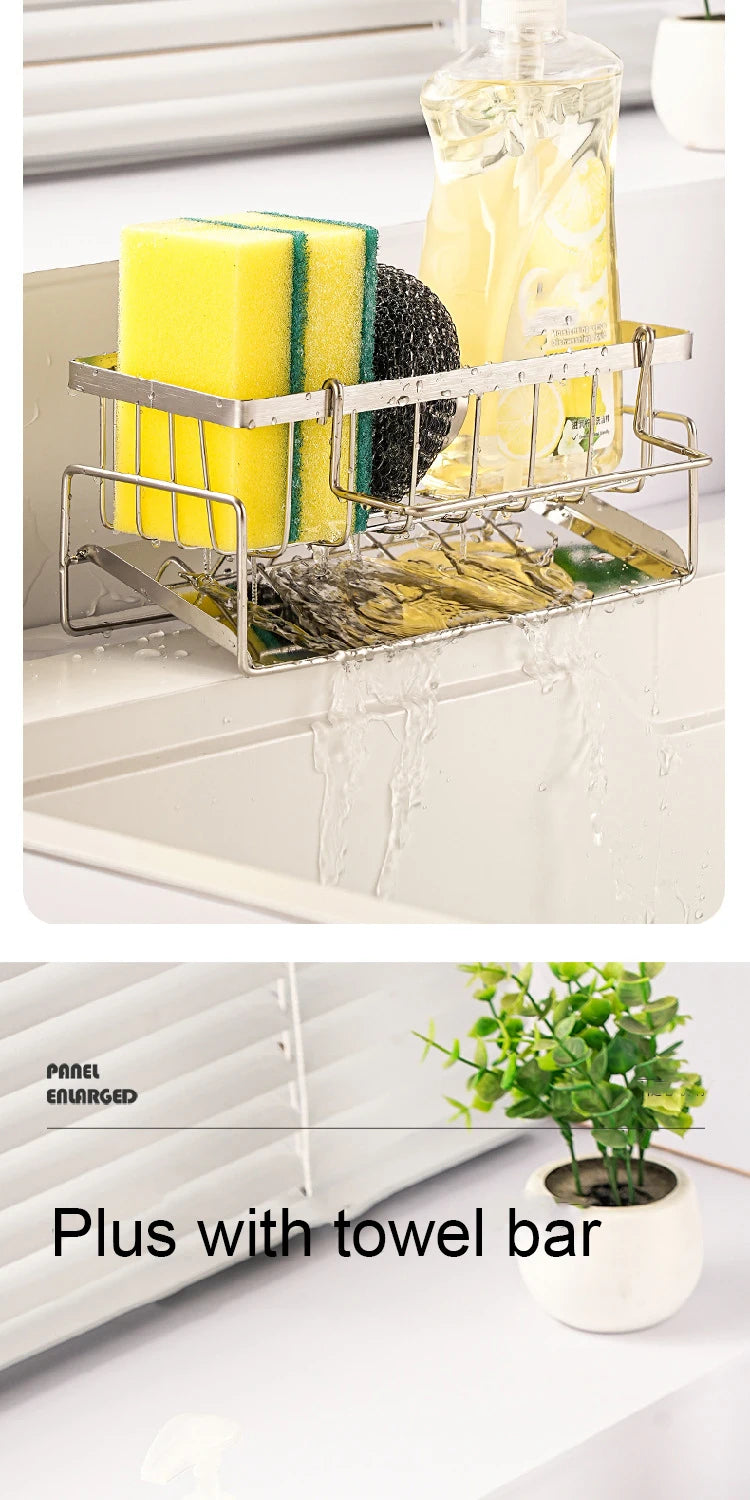 Sink Cleaning Tools Storage Rack Kitchen Multifunctional Stainless Steel Drain Rack for Sponge Cleanser Organizer Rag Hanger