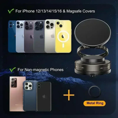 360° Foldable Magnetic Phone Mount! 2025 New Vacuum Suction Cup, Ultra-Strong Adsorption Alloy Bracket for Cars & Desktops