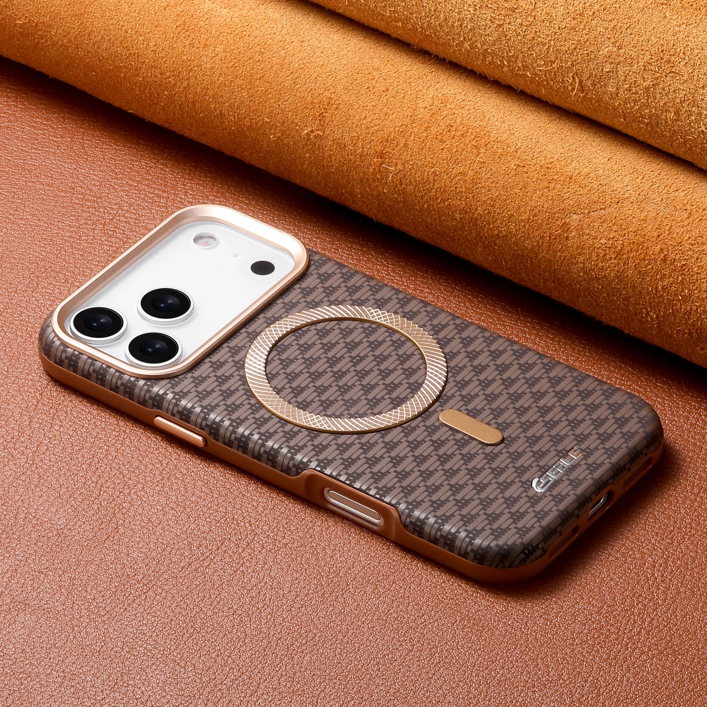 Luxury Business Bitmap Leather Magnetic Phone Case For iPhone 17 16 15 14 13 Pro Max 17Pro 17Air Metal Lens Button Bumpe Cover