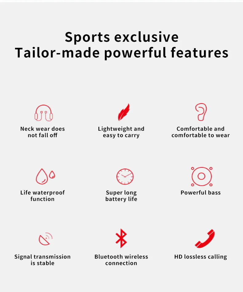 Wireless 9D Bluetooth Headset NeckHanging Stereo Noise Reduction Universal 5.0 Sports Headset Microphone
