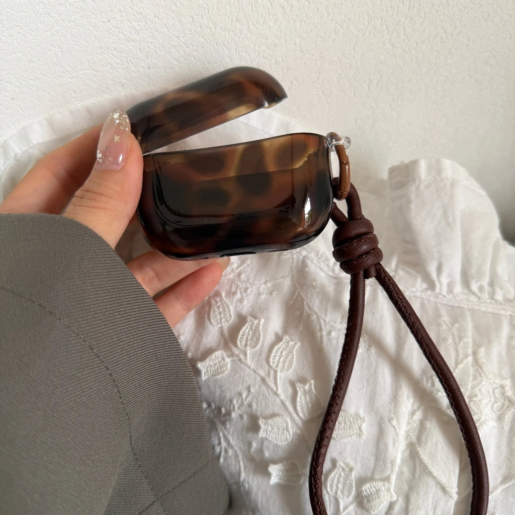 Advanced Stylish Brown Amber Pattern With Lanyard Earphone Case Cover for AirPods 1 or 2 3 4 Pro 2 Pro 3