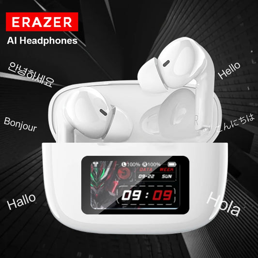ERAZER AI Translation Wireless Ear Buds Real Time Earphone with Touch LCD Screen EarBuds with 144 Translate Languages HD Call