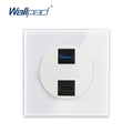 EU Korea Russian Wall Socket White Tempered Glass Frame RJ45 CAT6 TV Outlet Single Double Triple 86x86mm Box Requried Wallpad