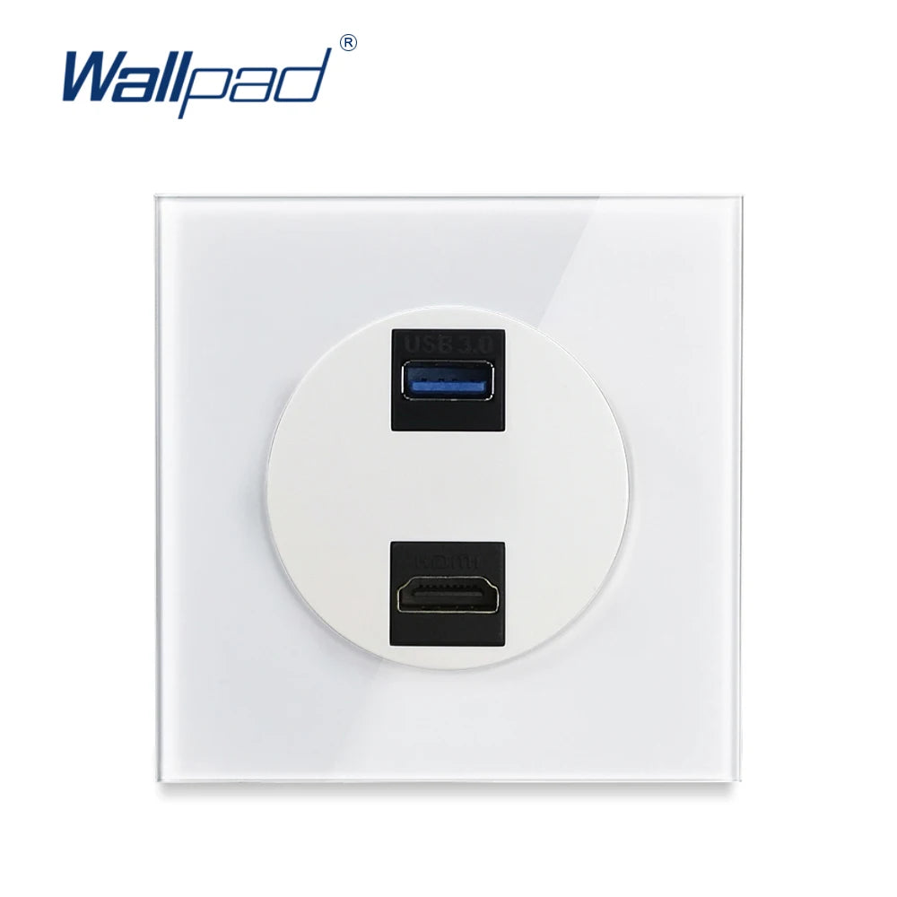 EU Korea Russian Wall Socket White Tempered Glass Frame RJ45 CAT6 TV Outlet Single Double Triple 86x86mm Box Requried Wallpad