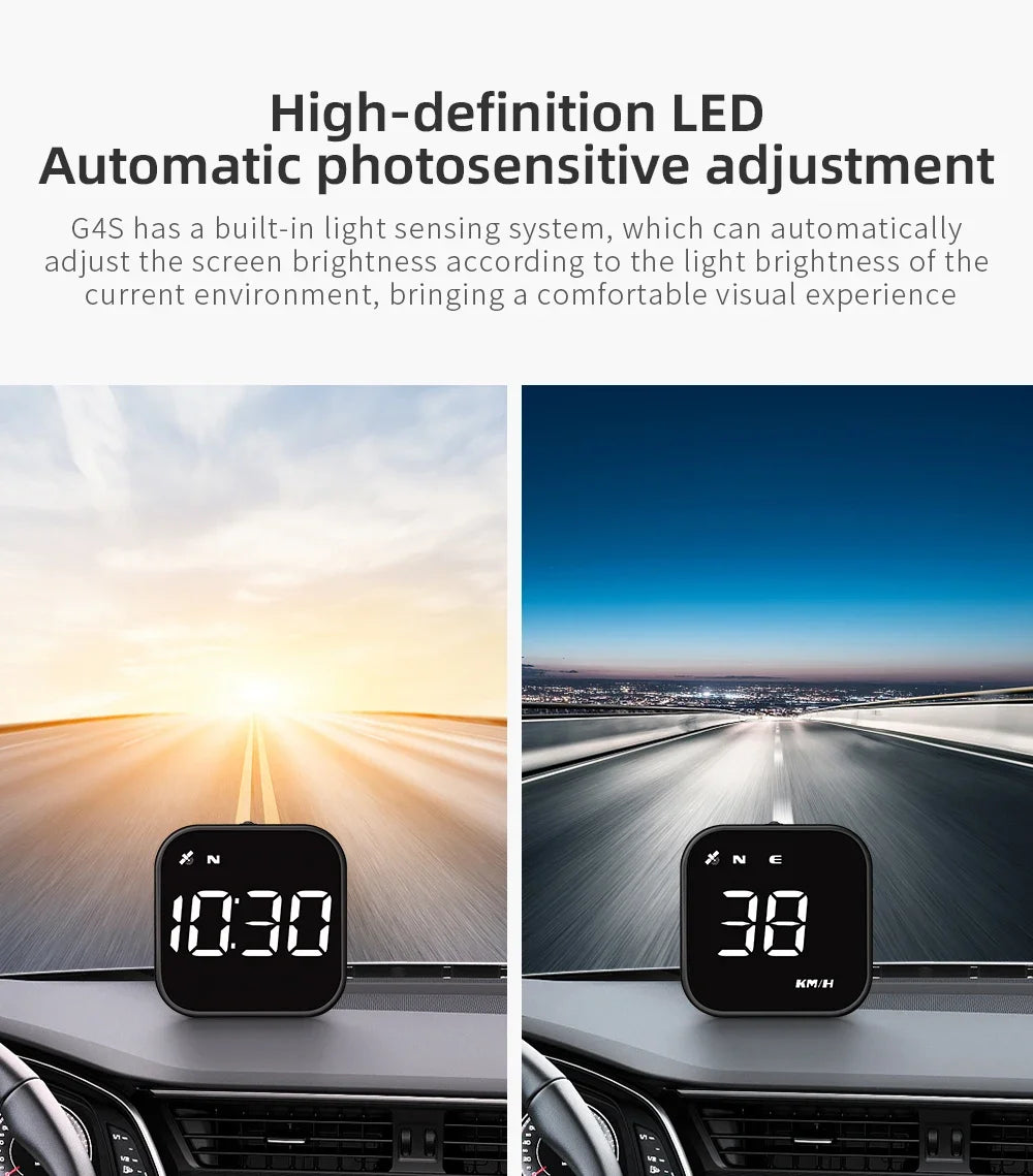 GPS Smart Car Head Up Display G4S HUD Digital Speedometer MPH KMH With Overspeed Alarm Car Time Display White LED Gauge Meter