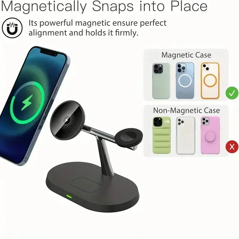 NEW Magnetic Wireless Charger Stand For iPhone 16 15 14 13 12 Pro iWatch 9 8 Airprods 3 In 1  Fast Charging Station
