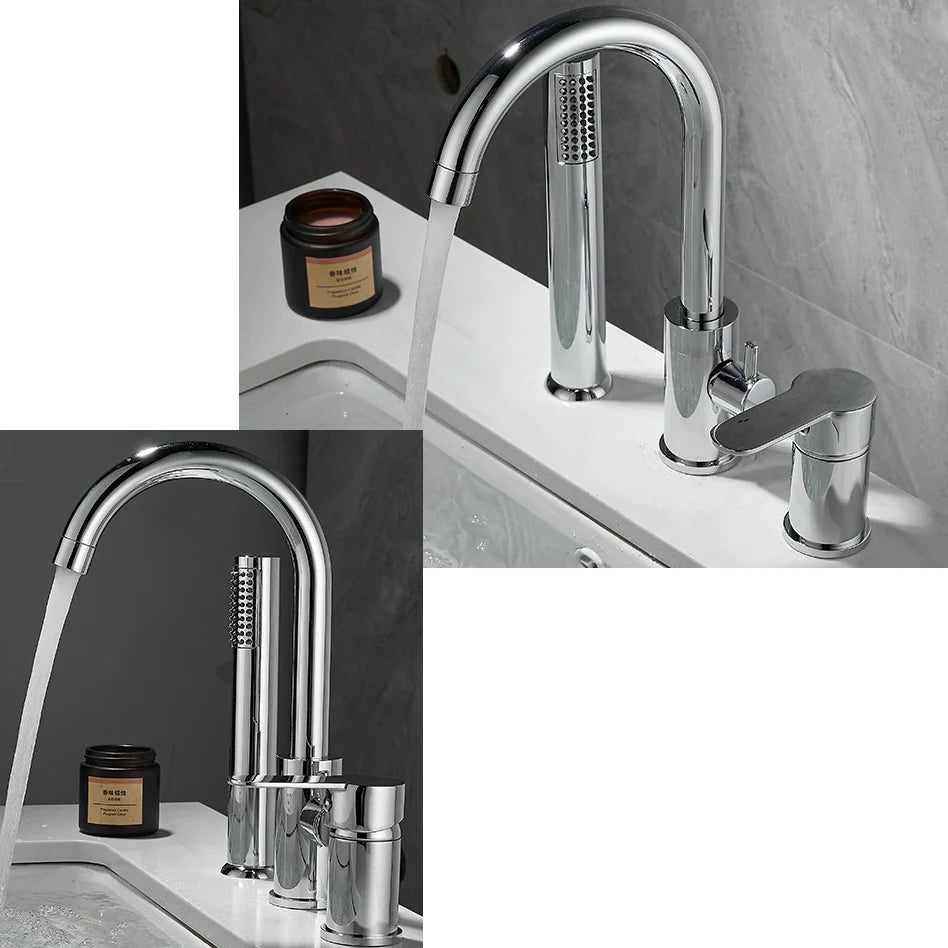 Bathroom Bathtub Shower Faucet with Swivel Tub Spout and Handhold Shower Brass Wall Mounted Hot Cold Water Mixer Bath Tap