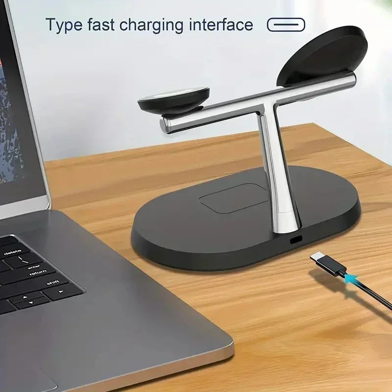 NEW Magnetic Wireless Charger Stand For iPhone 16 15 14 13 12 Pro iWatch 9 8 Airprods 3 In 1  Fast Charging Station