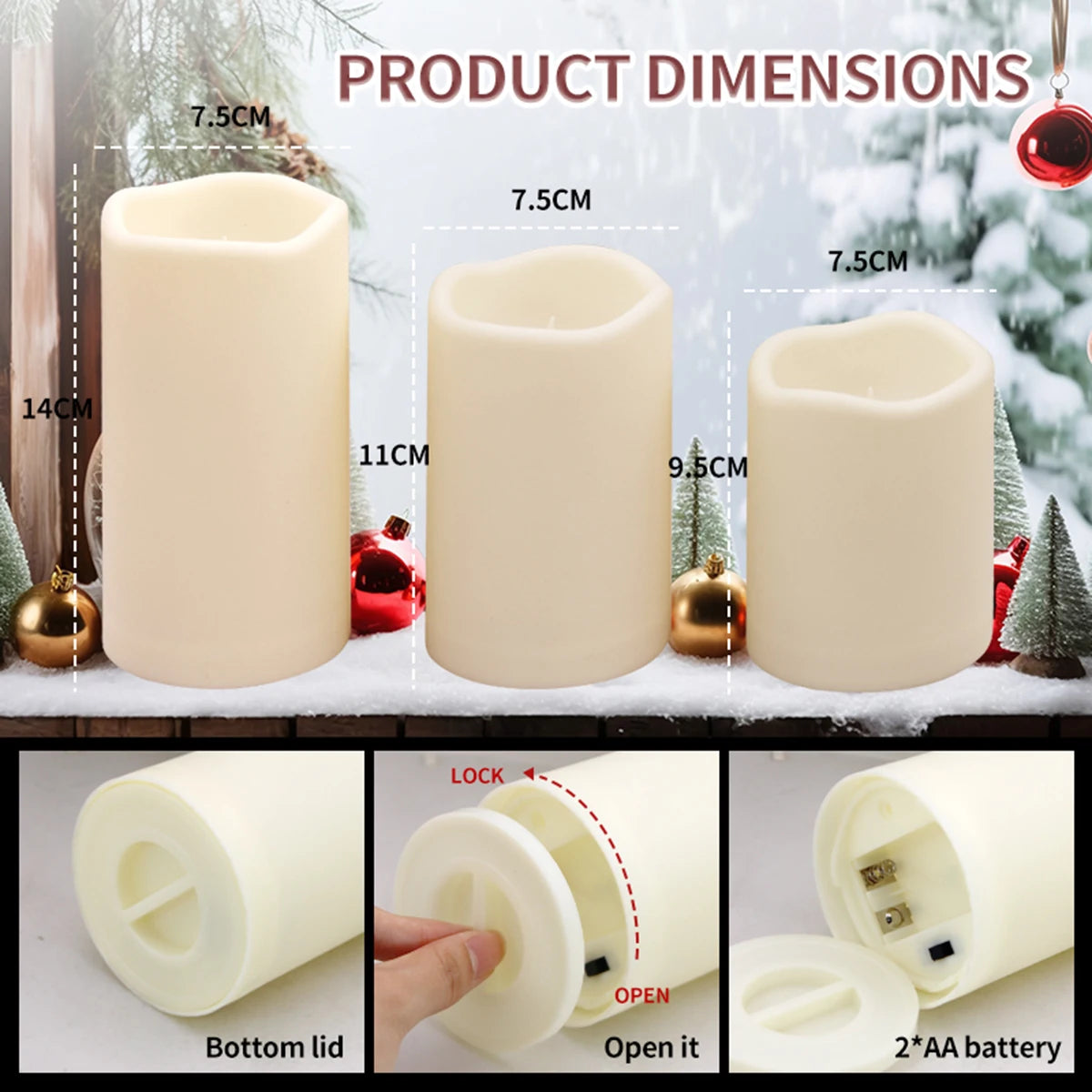 3 Pieces Charge Remote Control LED Decorative Moving Wick Candles,10/12.5/15 cm Rechargeable Dancing Church Candles