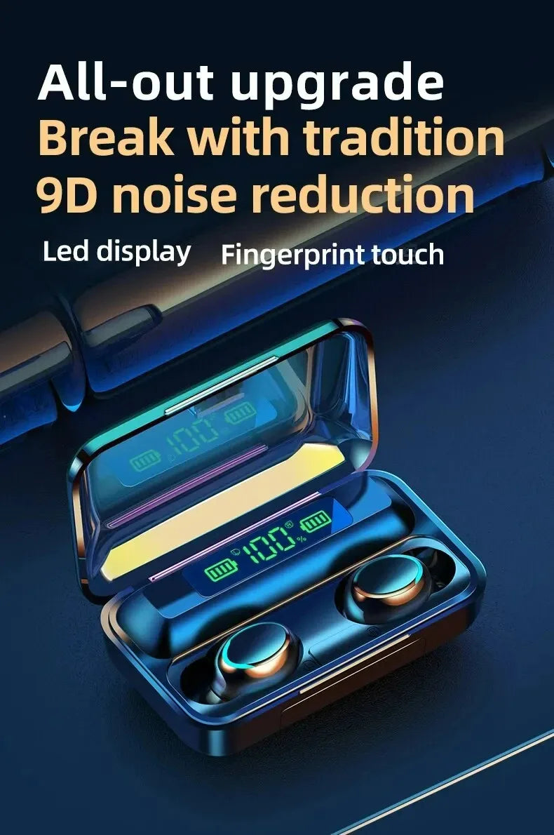 9D Stereo F9 Sport Bluetooth Headphones High Bass Earphones Handfree Touch Control Tws Wireless Earbuds Waterproof Headset