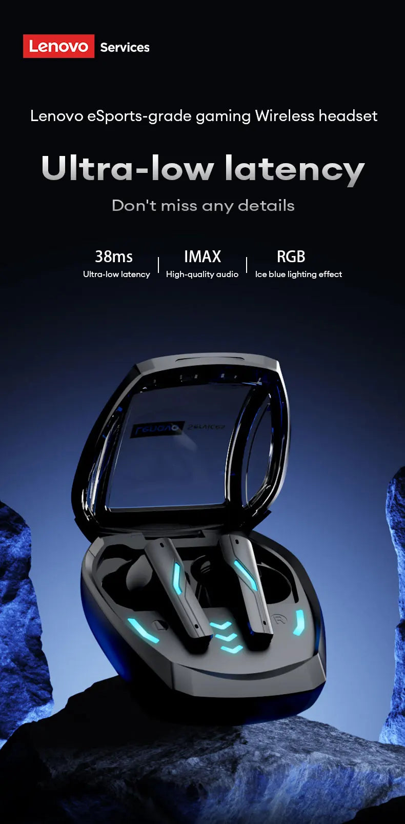New Lenovo GT100 TWS Bluetooth 6.0 Gaming Headphones Low Latency Long Battery Life In Ear Wireless Earbuds HD Calls Earphones