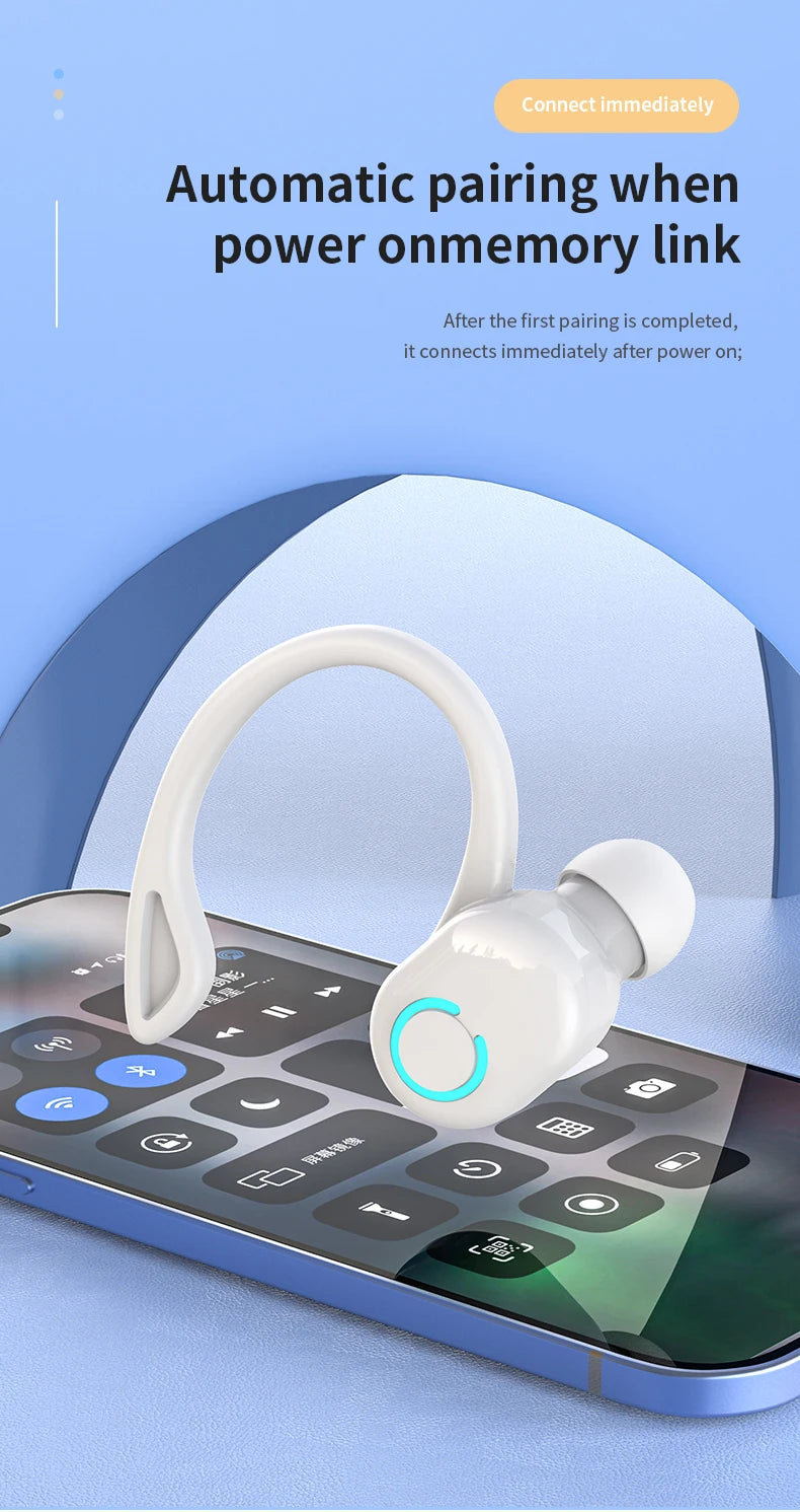 Wireless Bluetooth Earphones HIFI Bass With HD MIC Ear-Hook Earbuds Noise Cancelling Life Waterproof Game Sports Music Headsets