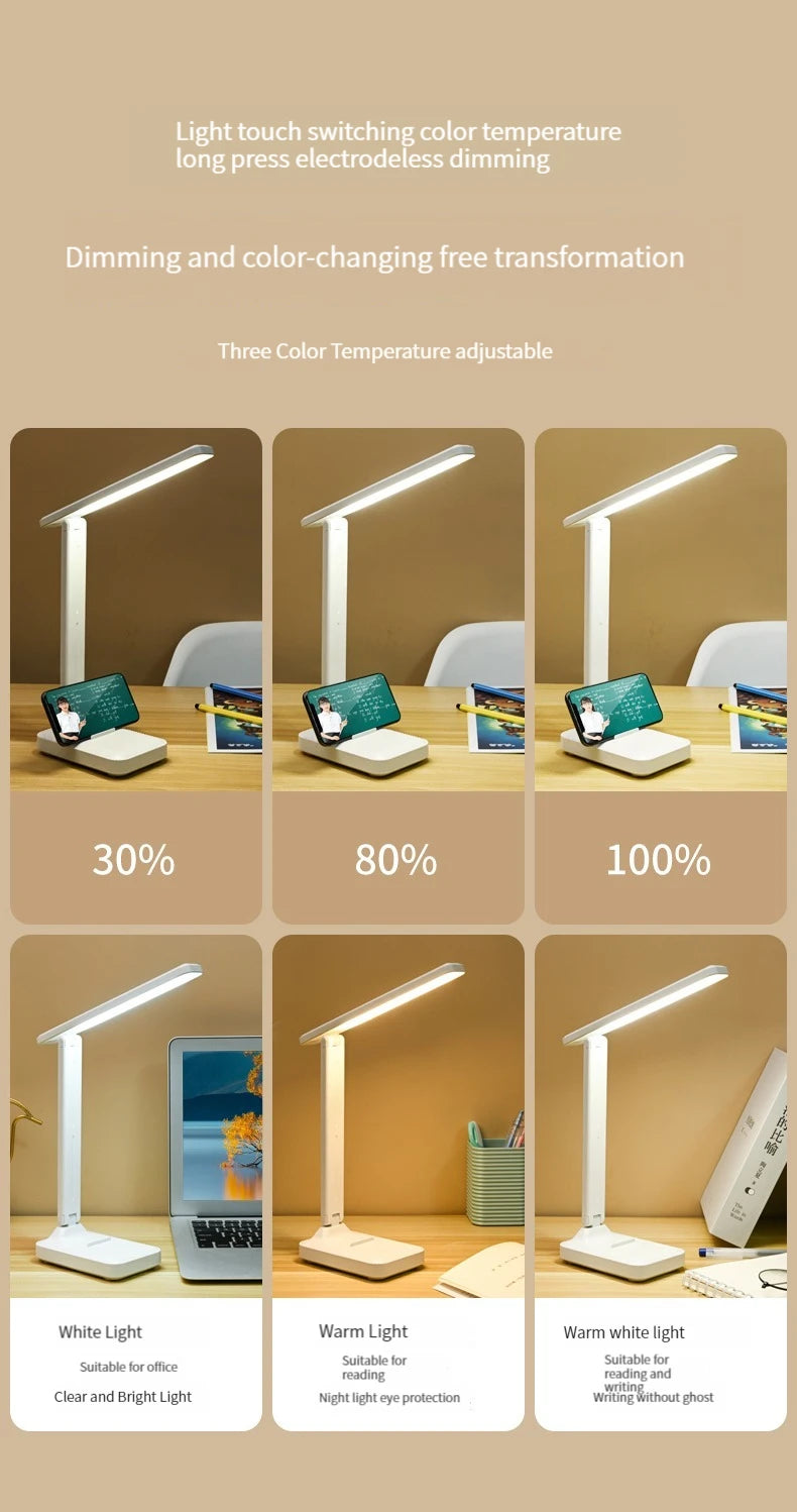 Foldable eye protection desk lamp, supports three-speed dimming, supports USB charging and plug-in two styles, and has learning
