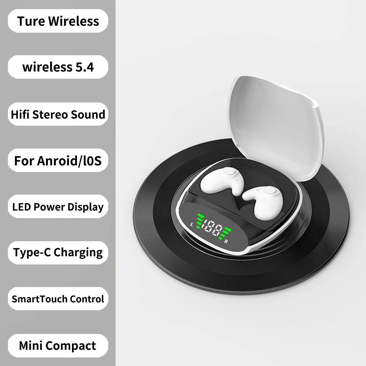Waterproof Wireless Bluetooth 5.3 Headsets Mini headset Painless Call Noise Cancelling Thin Headphones Fit for Sleeping/Sports
