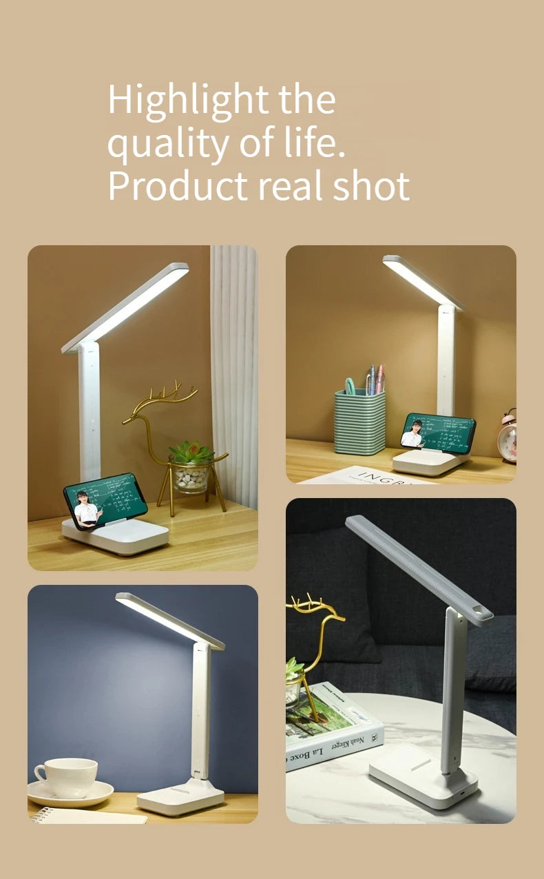 Foldable eye protection desk lamp, supports three-speed dimming, supports USB charging and plug-in two styles, and has learning