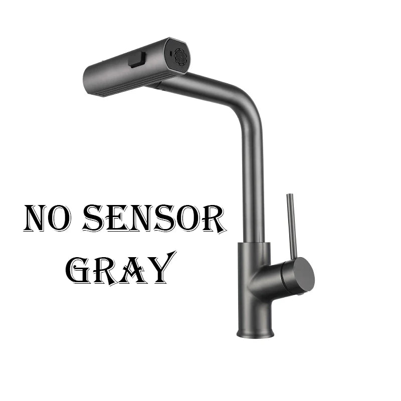 YCRAYS Brushed Nickle Kitchen Touch Sense Pulling Out Faucet Gray Waterfall Stream Sprayer Head Sink Mixer Water Tap Accessories