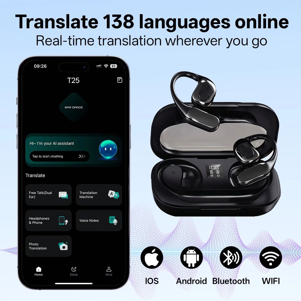 MSAI 138 Languages Wireless Translator Earbuds Multilingual Translate Bluetooth AI Headphones Tow Way Real Time Translation