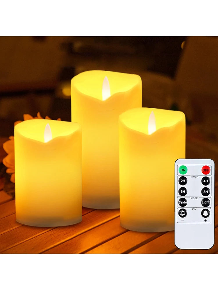 3 Pieces Charge Remote Control LED Decorative Moving Wick Candles,10/12.5/15 cm Rechargeable Dancing Church Candles