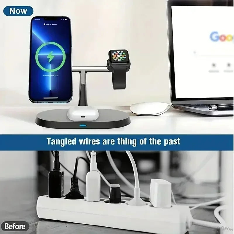 NEW Magnetic Wireless Charger Stand For iPhone 16 15 14 13 12 Pro iWatch 9 8 Airprods 3 In 1  Fast Charging Station