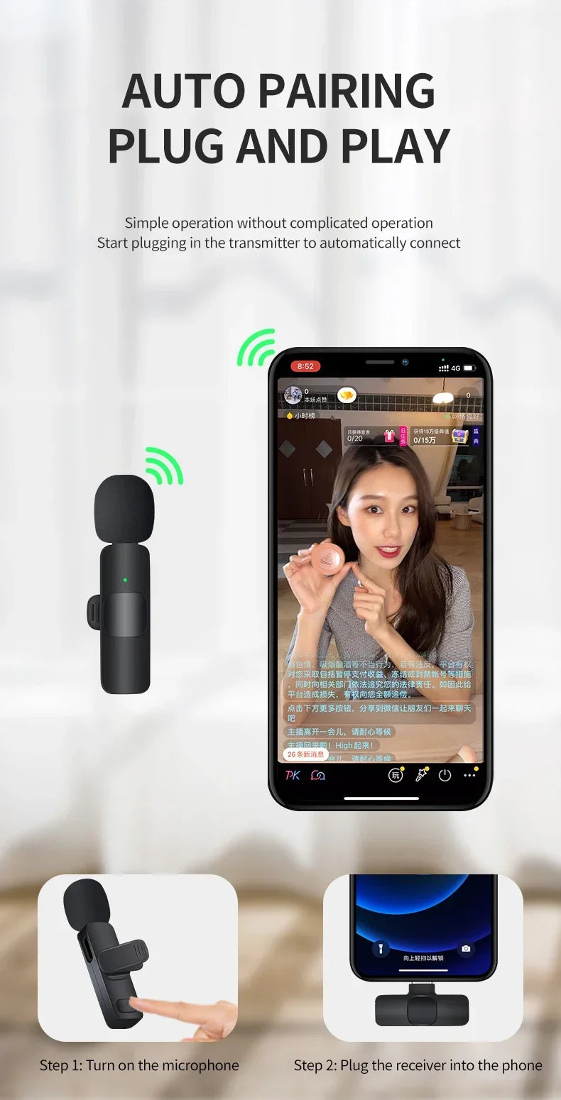 Wireless Lavalier Mic Audio Video Recording Mini Replaceable Windproof Fleece Microphone for vlog YouTube Shooting Microphone