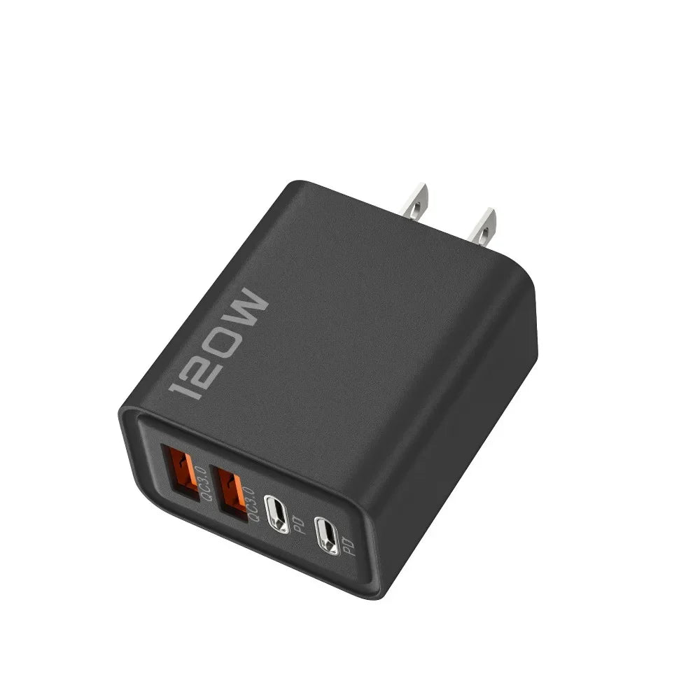 120W Total Fast Charging Quick Charger PD USB Type-C Wall Adapter for iPhone 16/15/14 Xiaomi Huawei Redmi Oneplus -Phone Charger