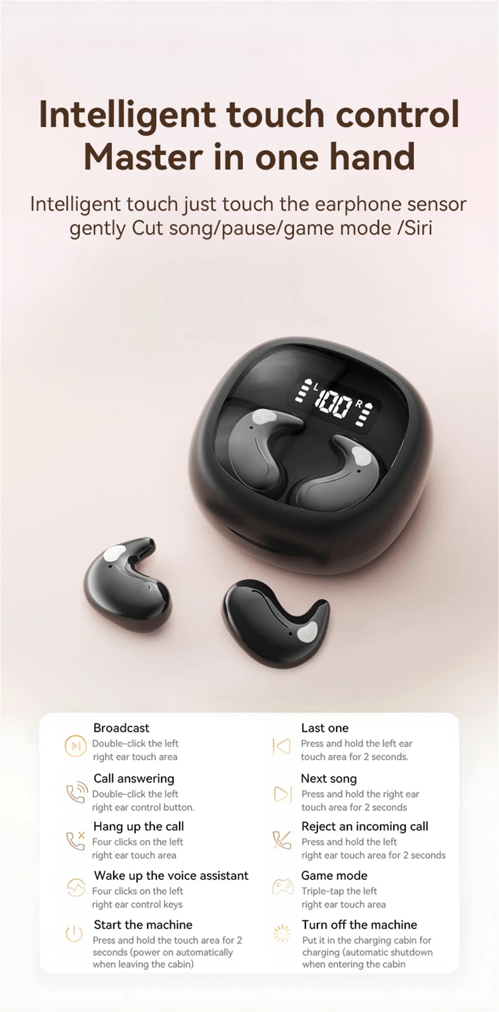 For Phone Sleep Invisible Stereo Headset IPX5 Waterproof Wireless Bluetooth Earphone Earbuds With Mic Bluetooth 5.3 Headphones