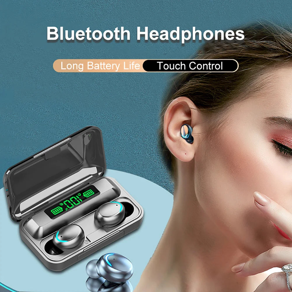 9D Stereo F9 Sport Bluetooth Headphones High Bass Earphones Handfree Touch Control Tws Wireless Earbuds Waterproof Headset