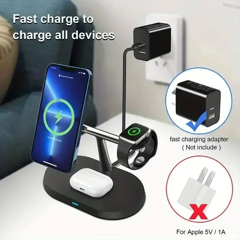 NEW Magnetic Wireless Charger Stand For iPhone 16 15 14 13 12 Pro iWatch 9 8 Airprods 3 In 1  Fast Charging Station