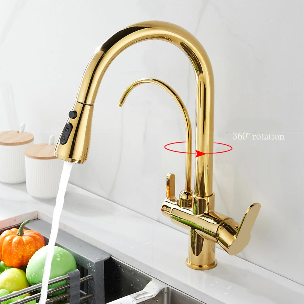 Touch Sensor Filter Kitchen Faucet With Pure Water Pull Out Mixer Tap Rotate Hot Cold Water Crane Mode Deck Mounted Mixer Tap