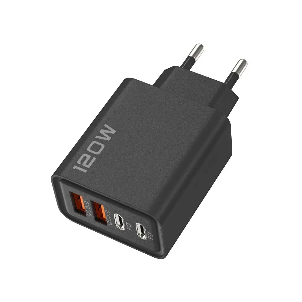 120W Total Fast Charging Quick Charger PD USB Type-C Wall Adapter for iPhone 16/15/14 Xiaomi Huawei Redmi Oneplus -Phone Charger