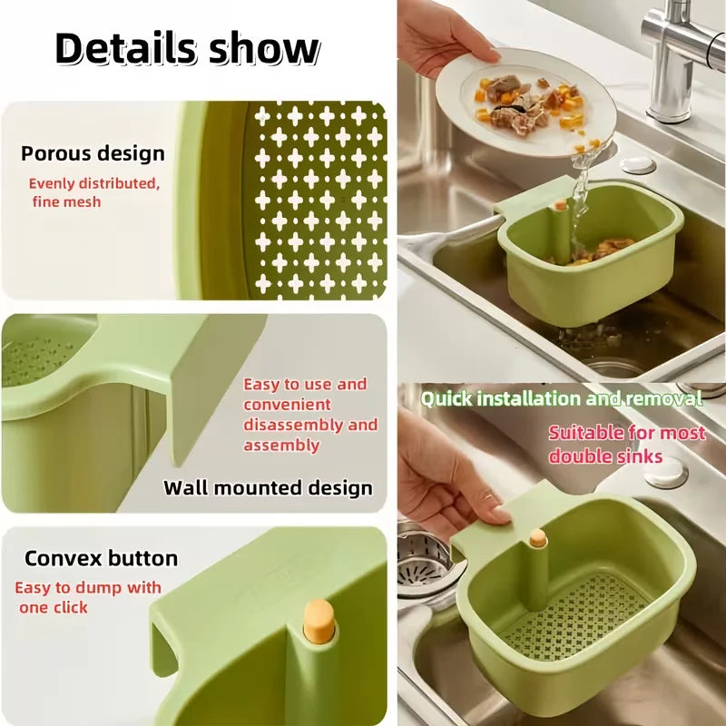 Multi-Purpose Sink Drain Basket: Self-Cleaning, Removable Filter for Clog Prevention, Non-Slip Basin Rack