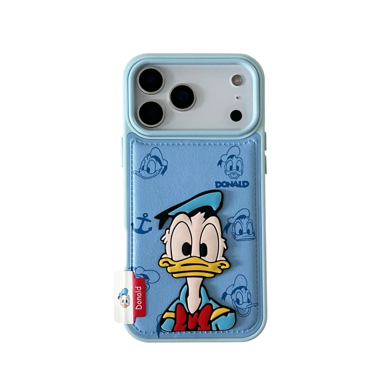 Luxury embossing leather Cute couple cartoon Funny Daisy Donald Duck Phone Case For iPhone 13 14 15 16 17 Pro Max 17Pro Cover﻿﻿