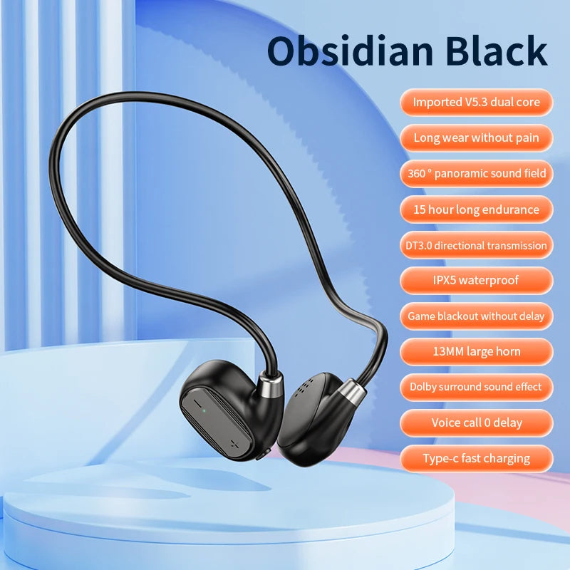 Ear-mounted sports wireless earphones, air conduction headset, BT 5.3, ultra-long battery life, suitable for running and cycling