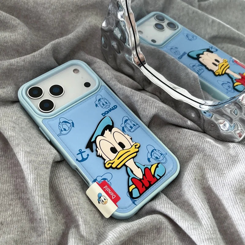 Luxury embossing leather Cute couple cartoon Funny Daisy Donald Duck Phone Case For iPhone 13 14 15 16 17 Pro Max 17Pro Cover﻿﻿